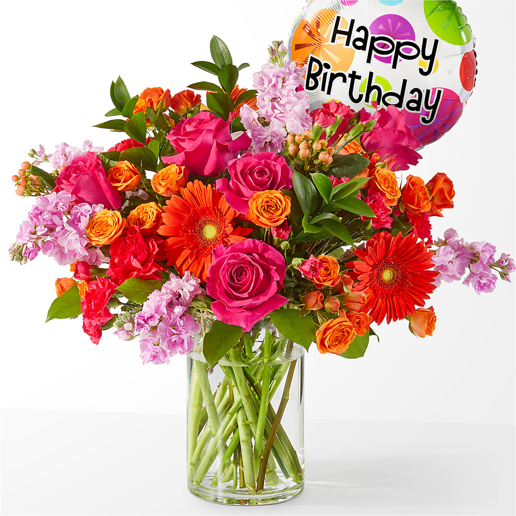 Fiesta Bouquet with Birthday Balloon – Allure Floral Boutique, Wickliffe OH