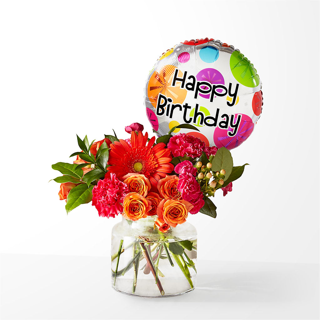 Fiesta Bouquet with Birthday Balloon – Allure Floral Boutique, Wickliffe OH