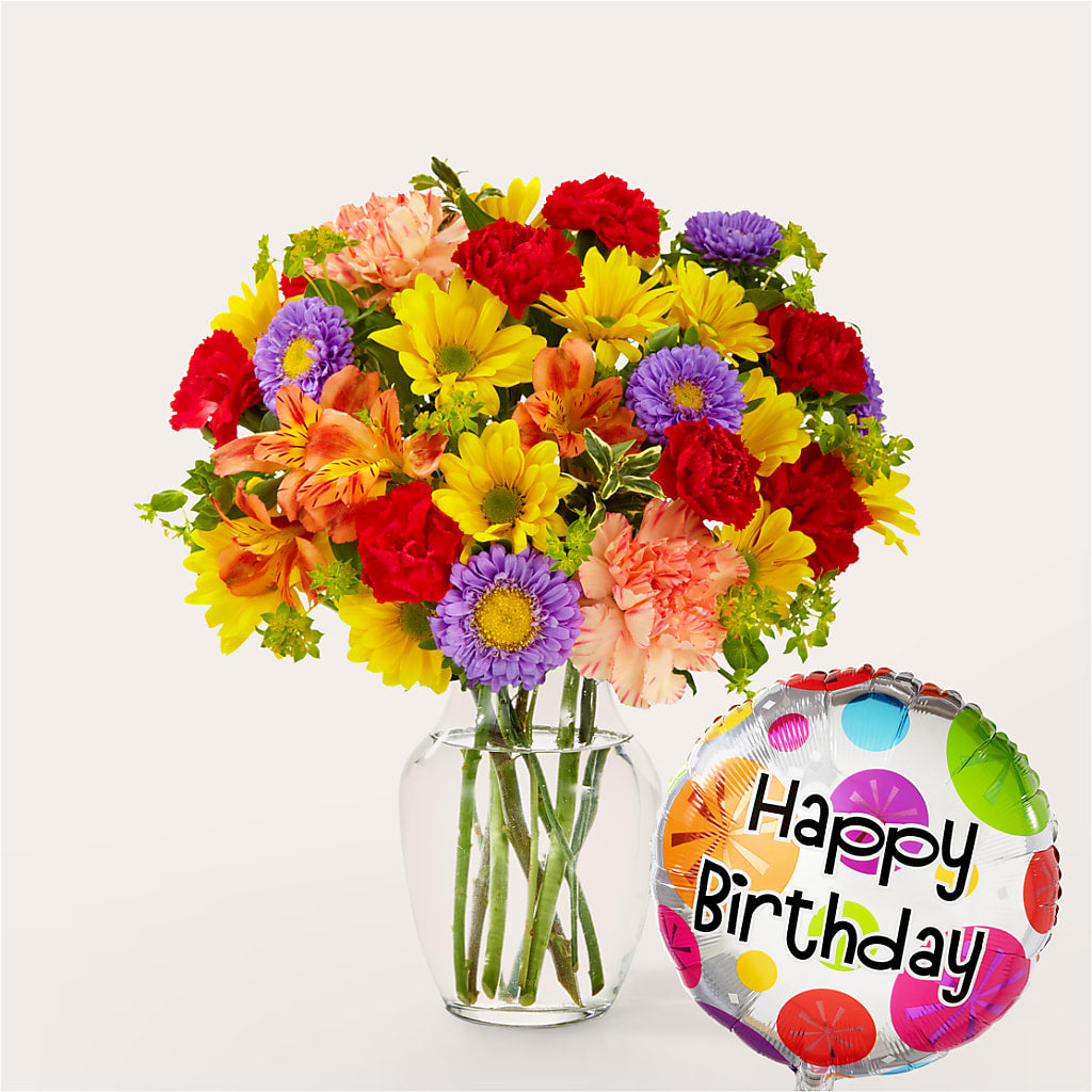 Kaleidoscope Bouquet with Birthday Balloon – Allure Floral Boutique, Wickliffe OH
