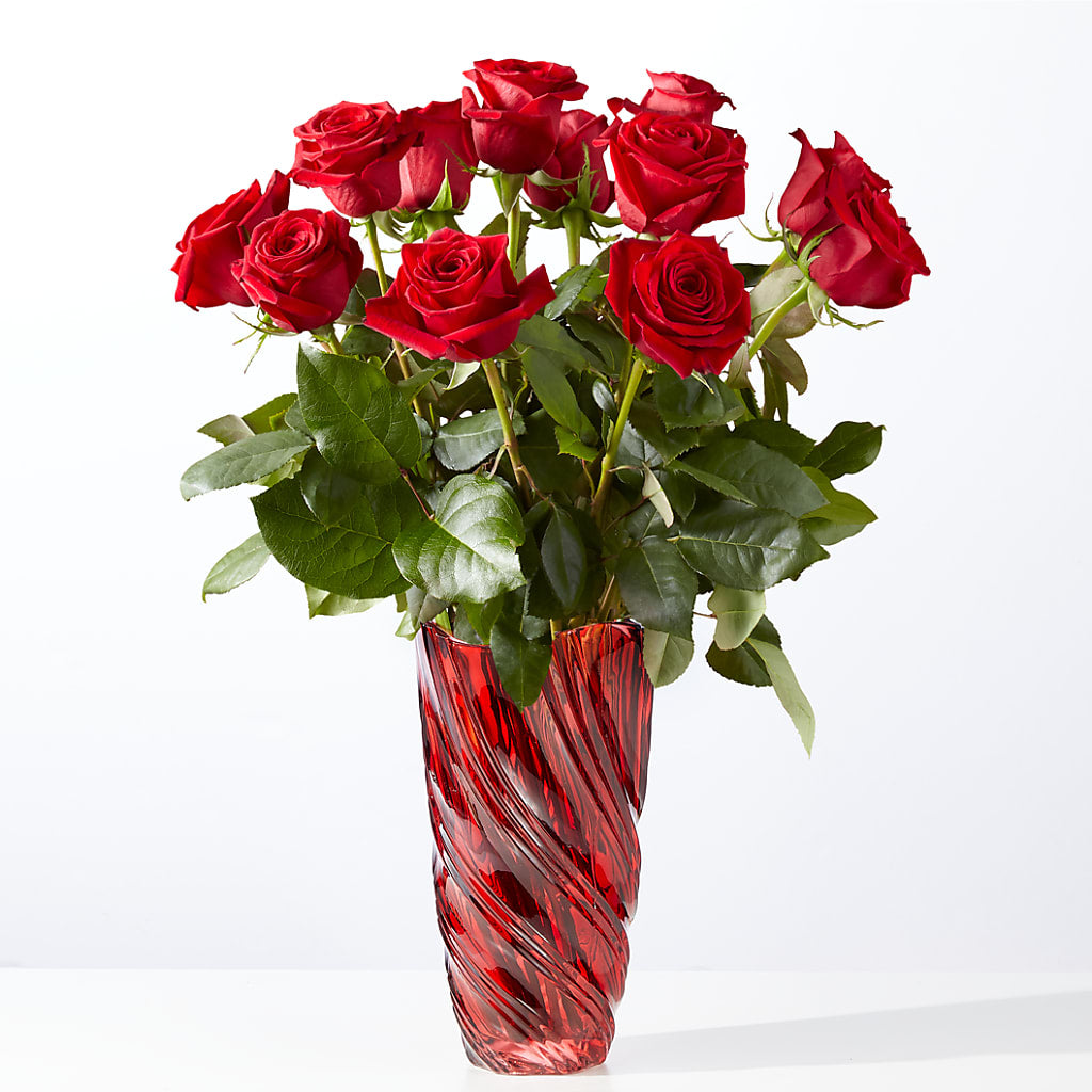 Classic Love Red Rose Bouquet with Luxe Swirl Vase – Allure Floral Boutique, Wickliffe OH