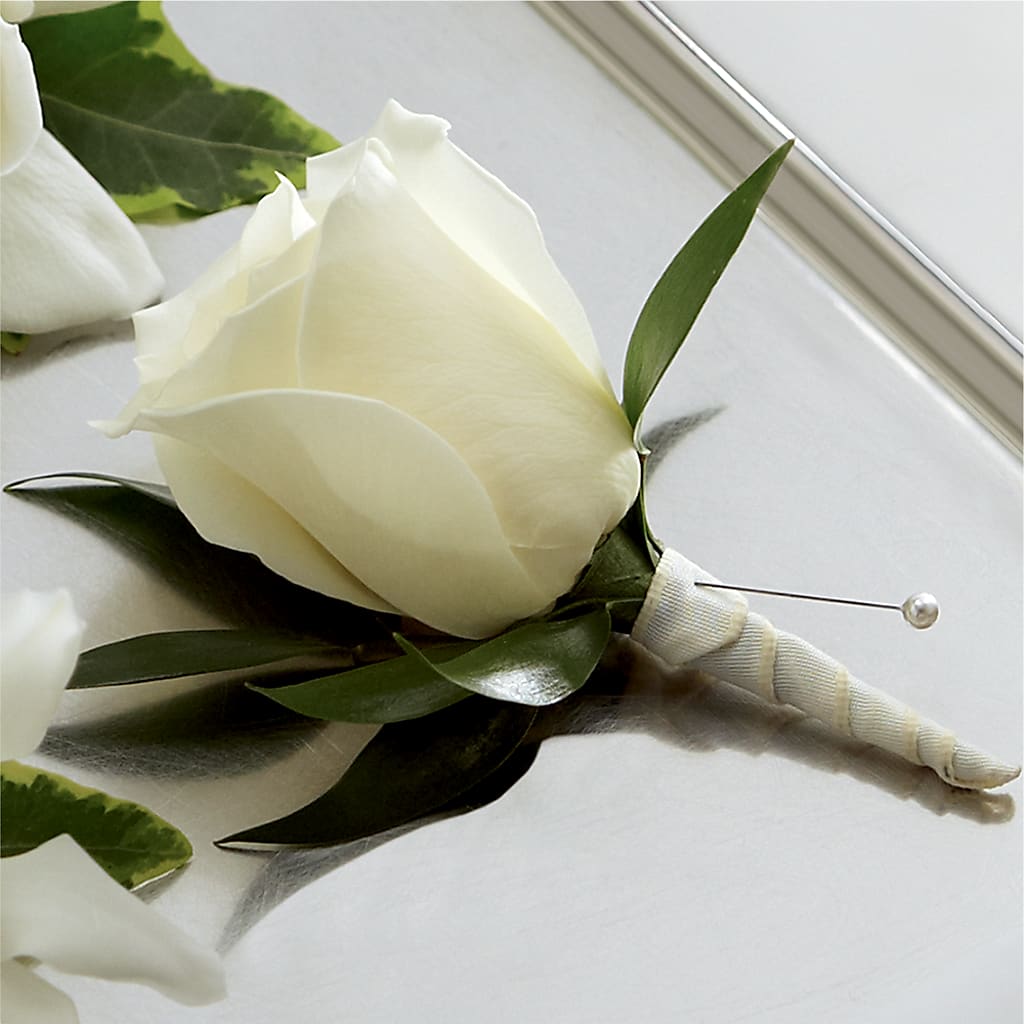White Rose Boutonniere – Allure Floral Boutique, Wickliffe OH