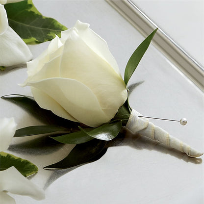 White Rose Boutonniere –  Allure Floral Boutique, Wickliffe OH
